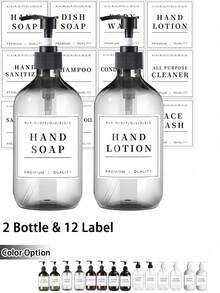 Bộ 2 chai đựng sữa dưỡng thể dạng nhấn 500ml/16oz kèm 12 nhãn chống thấm nước, chai nhựa đựng sữa dưỡng thể có thể tái sử dụng để đựng dầu gội, sữa tắm, dầu xả - Bộ chai rỗng dùng cho phòng tắm khách sạn, trang trí nhà cửa, trang trí mùa thu, trang trí nhà cửa dịp tựu trường. - Nhiều màu - Xem 12