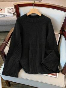 GlowEve CURVE 大码女式宽松休闲插肩袖针织套头衫，冬季