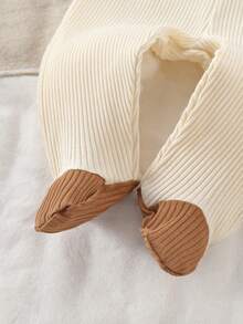 8件套/4套新生儿简约罗纹针织高品质柔软加厚长袖连体衣和裤子睡衣套装，撞色滚边经典四季皆宜，易于更换尿布 - 彩色 - 查看 3