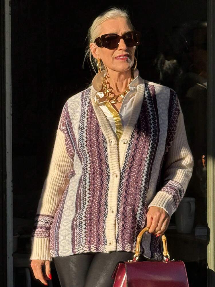 Women's Vintage Loose Fit Fair Isle Cardigan Sweater