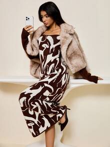 Bluhae Robe pull moulante à épaules dénudées avec rayures de tigre pour femmes