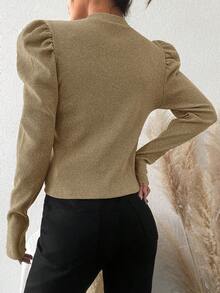 EURMUSE Women's Solid Color Round Neck Raglan Sleeve Casual T-Shirt - Apricot - View 2