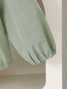 SHEIN Playful Pals 2pcs/Set Young Girl Stylish & Sweet Bow Decor Top + Wide Leg Pants Outfit, Spring/Autumn - Green - View 5