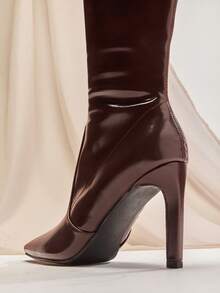 SHUZIA Botas hasta la rodilla con tacón de aguja minimalista y clásico para mujer - Marrón - Ver 7