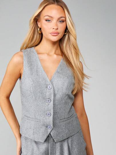 MISSGUIDED Sleeveless Button Front Waistcoat Professional Business Vest Office Formal Blazer Jacket
