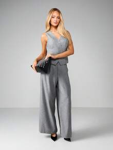 MISSGUIDED 阔腿高腰西裤，适合办公室、商务、职业场合，正式阔腿裤 - 淺灰色 - 查看 3
