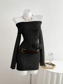 Elamini 露肩毛衣裙 - 黑色 - 查看 5