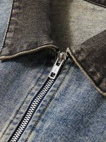 ROMWE MEN Grunge Punk Men's Casual Zip-Up Pockets Denim Jacket, Versatile Long Sleeve - Bronze - View 5