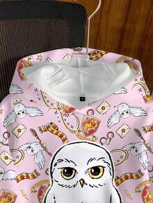 HARRY POTTER X SHEIN Women's Casual Owl Print Hoodie Sweatshirt, Autumn