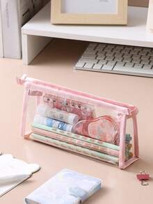 1个可爱猫咪造型大容量文具收纳袋，旅行化妆包，便携式大容量女士化妆包收纳袋，超大容量收纳袋，学生派对铅笔盒 - 彩色 - 查看 18