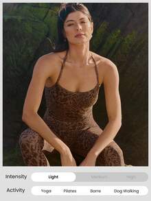 GLOWMODE FeatherFit™ Leopard T-Neck Racerback Tank Top Light Support Low Impact Yoga Studio  Spring Summer - Multicolor - View 5