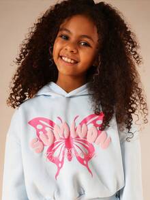 SUMWON Oversized Butterfly Print Matching Co-Ord Set Long Sleeve Hoodie Sweatpants For Tweens - Blue - View 6