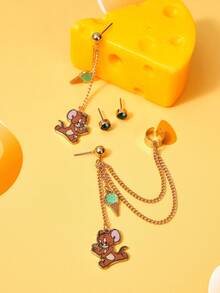 TOM & JERRY X SHEIN Pendientes de botón para mujer - Dorado - Ver 2