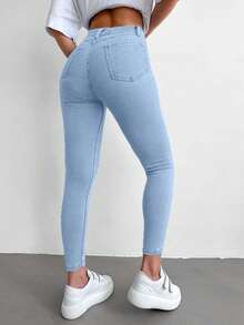 EURMUSE 96% Cotton High Waist Skinny Cropped Jeans - Baby Blue - View 2