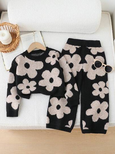 SHEIN Playful Pals New Fashionable Versatile Cute Floral Knit Sweater & Loose Pants 2 Pieces Set For Young Girl Girls Sweater Sets Kids Two Piece Set 2pcs Set Toddler Girls Kids Long Sleeve Set Girl Knit Set Girls Long Sleeve Set 2pcs Set Toddler Girls Cute Vintage Style Girls Sweater Sets Kids Two Piece Set Winter Young Girls Sets 2pcs Set Toddler Girls Girl Knit Set Kids Long Sleeve Summer Sets Linen Kids Two Piece Set Girls Sweater Sets Kids Long Sleeve Sets Girls Knit Set Toddler Girls Cute Style Girls Sweater Sets Young Girl Warm Knit Set Girl Knit Set Girl Spring And Autumn Suit Little Girl Autumn Suit Kids Loungewear Winter Young Girls Sets Toddler Girl Set