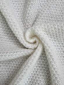 SHEIN Elenzya Chaqueta de punto de mujer con cuello en V estilo retro francés, bordado 3D negro + dobladillo ondulado de contraste de ajuste ceñido de un solo botonadura