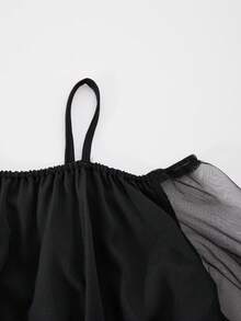 1 pezzo Abito da ragazza adolescente con spalle scoperte, spalline a spaghetti, maniche a campana in rete e orlo asimmetrico, autunnale