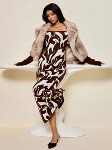 Bluhae Robe pull moulante à épaules dénudées avec rayures de tigre pour femmes