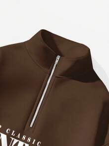 Attitoon 女式宽松半拉链高领复古汽车印花羊毛运动衫，适合秋冬季、Y2K 和街头风格 - 棕色 - 查看 5