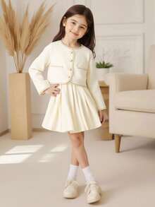 Souflis Kleine Mädchen Prinzessin Stil Jacke und plissierter Rock 2-teiliges Set, Herbst