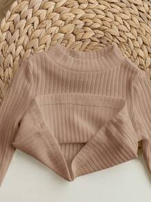 3pcs/Set Baby Girl Cute Solid Color Elastic Long Sleeve Knit Base Layer Tops, Autumn/Winter - Multicolor - View 6