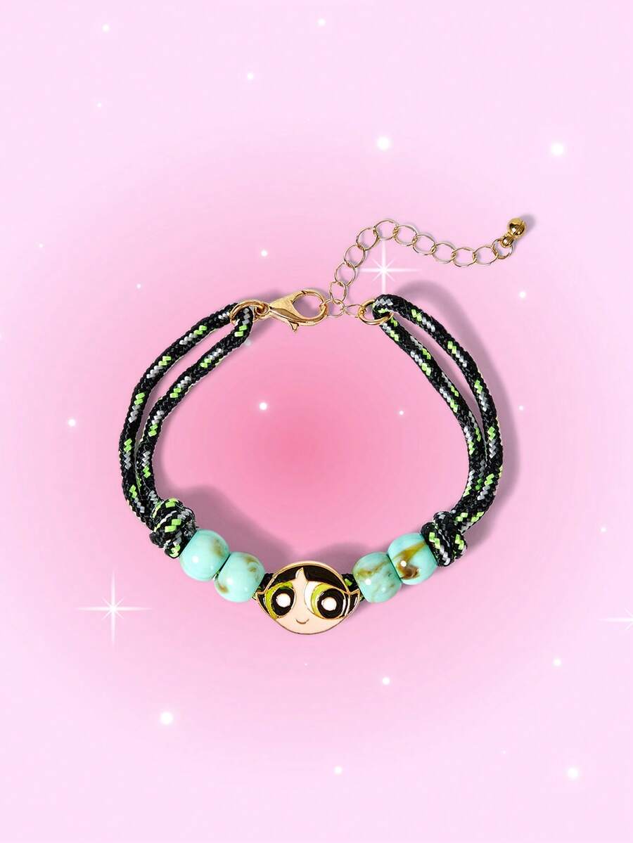 THE POWERPUFF GIRLS X SHEIN 1 件毛茛图案时尚编织手链 - 黑色 - 查看 1