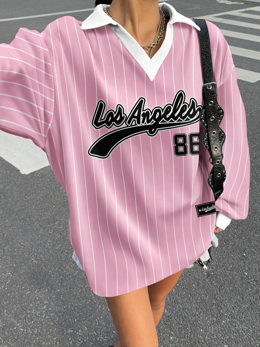 Muchica Women's Casual Contrast Color Polo Collar Long Sleeve Loose T-Shirt, Suitable For Autumn/Winter