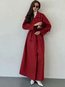 Aloruh Women's Solid Color Raglan Sleeve Belted Casual Jacket, Autumn/Winter - Red - View 7