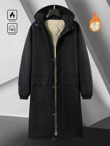 Manfinity Homme Men's Casual Solid Color Warm Long Sleeve Winter Coat, Thermal Lined Winter Coat, Outdoor Music Festival, Nightclub Bar, Boyfriend/Husband Gift, Anniversary Gift - Black - View 4