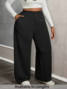 SHEIN Tall CURVE 大码女式休闲日常黑色带口袋长裤 - 黑色 - 查看 1
