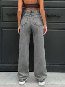 EURMUSE PETITE 100%Cotton Women's Mid-Blue Straight-Leg Jeans - Grey - View 2