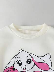 THE HAPPY LOOK 2pcs/Set Young Girl Letter Graphic Knit Soft Round Neck Long Sleeve Pullover Hoodie And Elastic Waist Pants - Multicolor - View 7