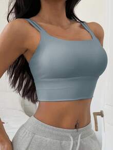 DAZY 女士轻盈塑形纯色简约运动文胸吊带背心内衣 - 淺藍色 - 查看 6