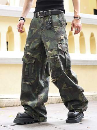 Street Life Herren Camouflage Muster Lässig Jeans