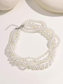 Enchnt Dây chuyền ngọc trai lớn nhiều lớp đơn giản, thanh lịch, phụ kiện mặc hàng ngày cho phụ nữ - trắng - Xem 8