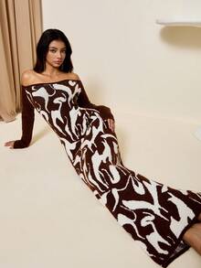 Bluhae Robe pull moulante à épaules dénudées avec rayures de tigre pour femmes