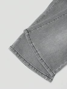 SHEIN Explorewe Y2K Fashion Versatile Distressed Elastic Flare Jeans For Teenage Girls - Light Grey - View 3