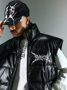 ROMWE MEN Street Life Men's Casual Letter Gothic Print Vest, Autumn/Winter - Black - View 5