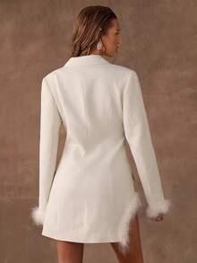 SHEIN BAE Women's Fall/Winter Fashion Collection Faux Fur Collar & Hem Long-Sleeve Suit Dress Featuring A Flattering Openwork Design Along The Side Seams Perfect For Parties, Birthday Celebrations, Girls' Nights Out, And Christmas Gatherings