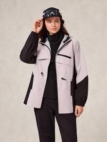 OutZeal Chaqueta impermeable de mujer para exteriores, con múltiples bolsillos con cremallera, cintura con cordón y bloques de color, para senderismo y camping en otoño - Multicolor - Ver 9