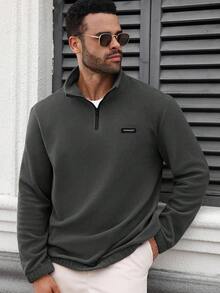 Manfinity CasualCool 秋冬羊毛立领半拉链长袖宽松加厚休闲运动套头衫男士纯色健身健身房训练针织外套 - 深灰色 - 查看 3