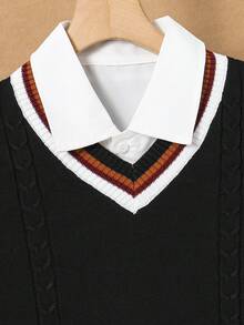 Tween Boys' Casual V-Neck Sleeveless Knit Sweater - Black - View 4