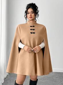 Elenzga Áo choàng len cổ khóa thanh lịch cỡ lớn cho nữ - Màu Khaki - Xem 4