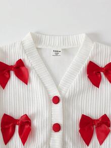 Elladie kids 2 件套年轻女孩时尚红色圆领褶皱无袖连衣裙搭配白色罗纹长袖开衫夹克，可爱俏皮风格适合派对，春秋季 - 紅色 - 查看 5