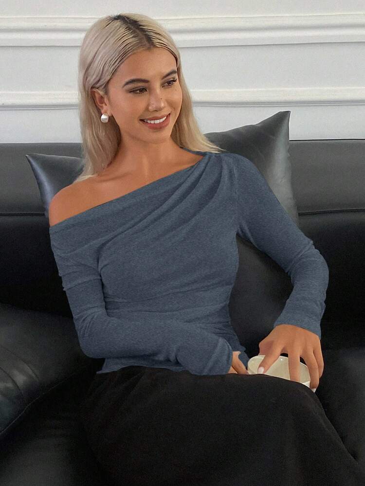 Women's Elegant City Casual Slim Fit Off Shoulder Long Sleeve T-Shirt