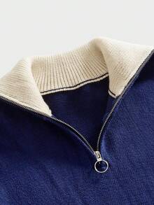 EASEVO 大码男士休闲撞色拉链毛衣，秋冬 - 彩色 - 查看 3