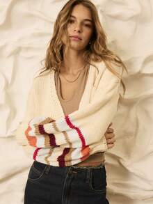 Aralina Cardigan bohemio multicolor para mujer, suéter de punto de otoño para Navidad con mangas globo a bloques de color, perfecto para ocasiones casuales, Halloween y para profesoras - Multicolor - Ver 4