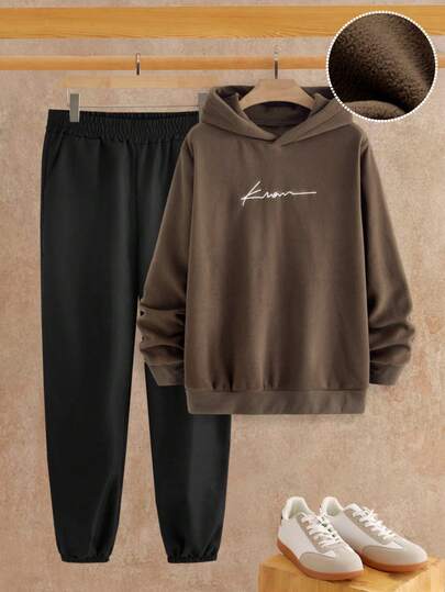 Manfinity NXTstreet 男士简约图案长袖连帽衫和纯色运动裤套装