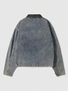 ROMWE MEN Grunge Punk Men's Casual Zip-Up Pockets Denim Jacket, Versatile Long Sleeve - Bronze - View 2