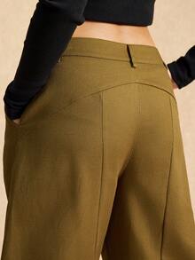 Easelle 女士厚面料阔腿休闲裤，秋冬 - 軍綠色 - 查看 7